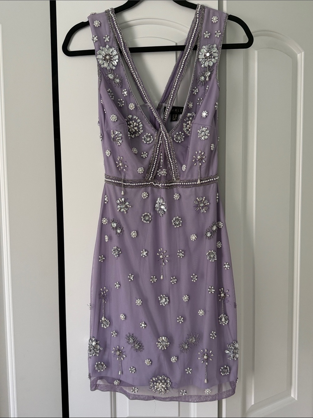 Starlet Lilac Beaded V-Neck Mini Dress